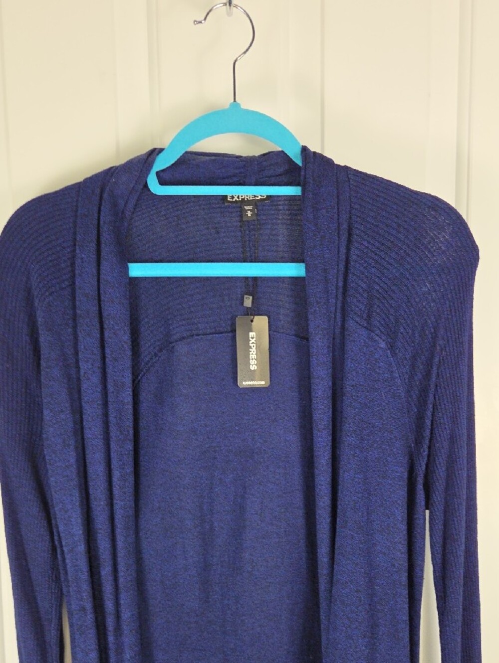 Express Deep Navy Open-Front Ribbed Cardigan - Picture 3 of 4